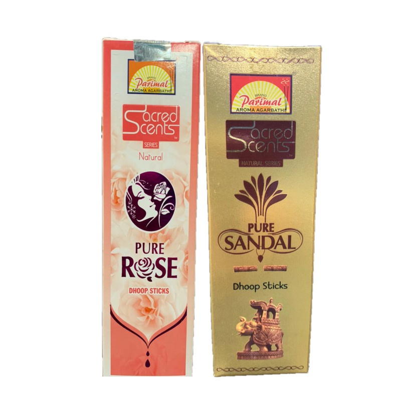 Parimal Sacred Scents Pack of Pure Rose and Chandan Dhoop Batti, for Pooja and Prayer with Dhoop Stand